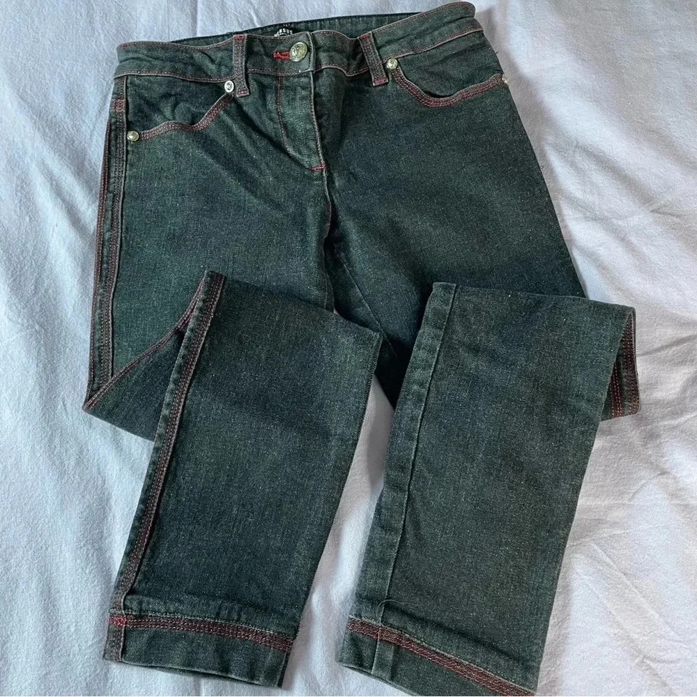 Versus Versace Kids Jeans Boys/Girls Sz 14 26x25 Black Denim Red Sparkle Thread